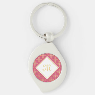 Porte-clés Monogramme de luxe rose et or Quatre Floral