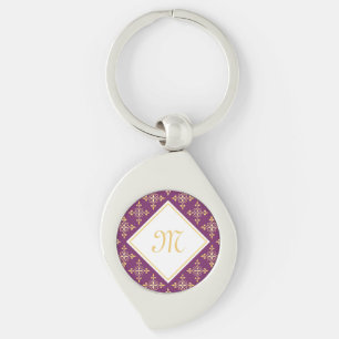 Porte-clés Monogramme de luxe violet et or Quatre Floral