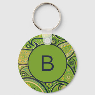 Porte-clés Monogramme de motif paisley vert orné