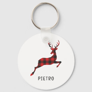 Porte-clés Monogramme de Noël des rennes de Buffalo Rouge