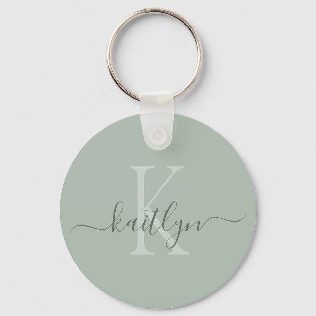 Porte-clés Monogramme de nom initial vert sauge (Recto)
