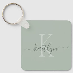 Porte-clés Monogramme de nom initial vert sauge