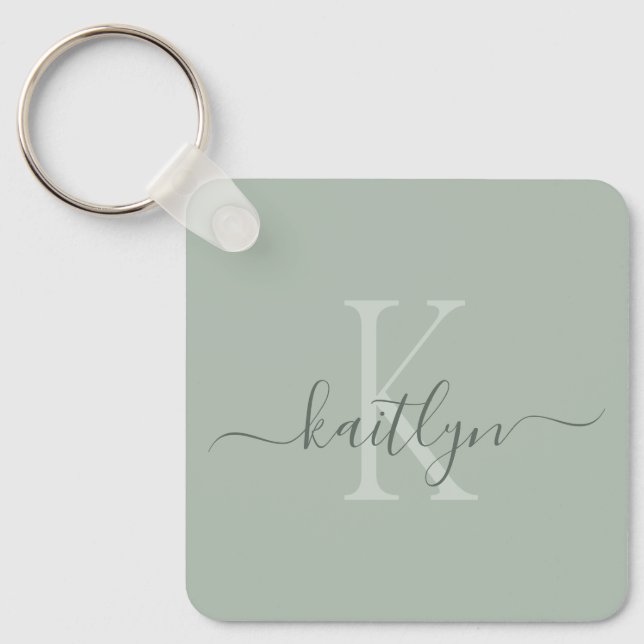 Porte-clés Monogramme de nom initial vert sauge (Recto)