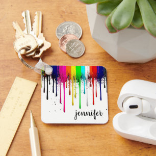 Porte-clés Monogramme de peinture arc-en-ciel qui coule
