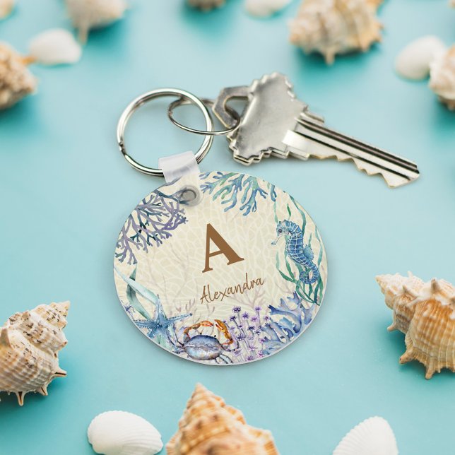 Porte-clés Monogramme de plage personnalisé Coral Reef (Créateur téléchargé)