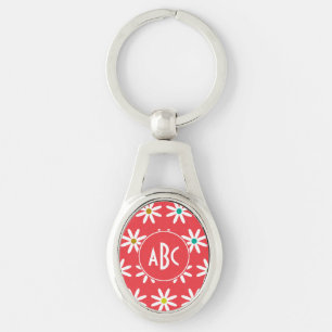 Porte-clés Monogramme de points de marguerite rose