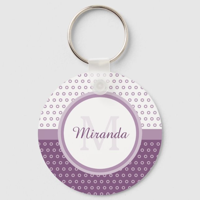 Porte-clés Monogramme de Pois mod violet et blanc avec nom (Recto)