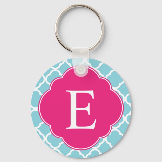 Porte-clés Monogramme de Quatrefoil Rose Bleu (Recto)