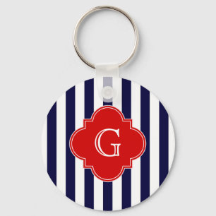 Porte-clés Monogramme de Quatrefoil Rouge Bleu Bleu Marine