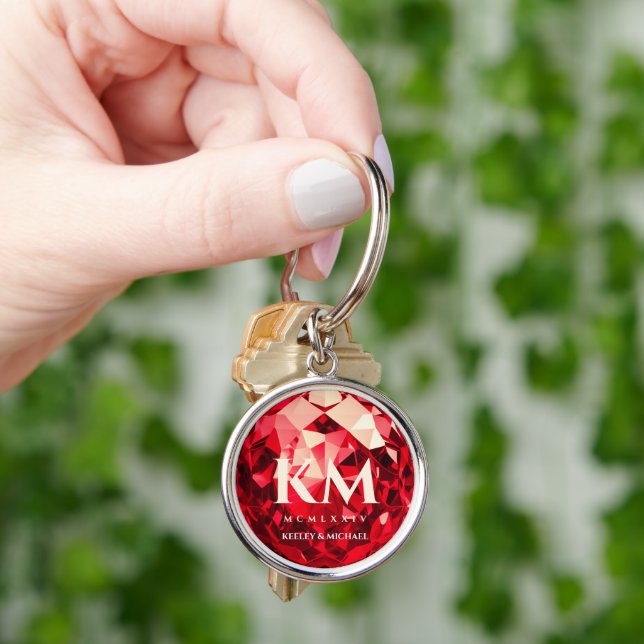 Porte-clés Monogramme de rubis moderne 40e anniversaire de Ma (main)