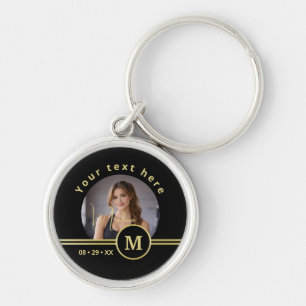 Porte-clés Monogramme de signature or élégant avec photo