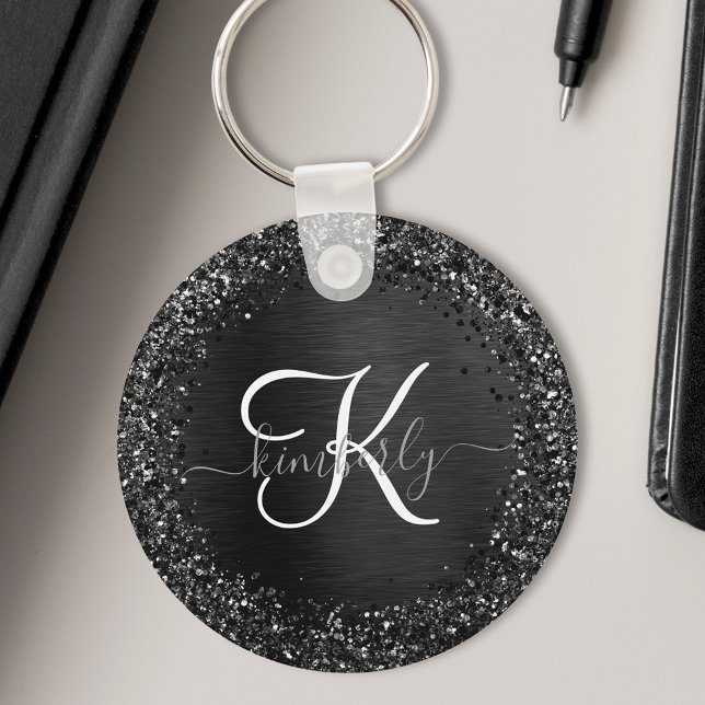 Porte-clés Monogramme d'étincelle à Parties scintillant noire (Créateur téléchargé)