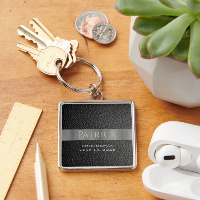 Porte-clés Monogramme d'impression en cuir et en métal (Bureau)