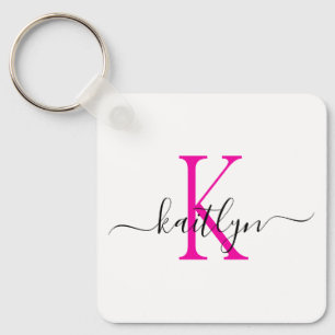 Porte-clés Monogramme d'initiale de nom rose chaud