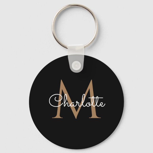 Porte-clés Monogramme d'or noir Élégant script féminin (Recto)