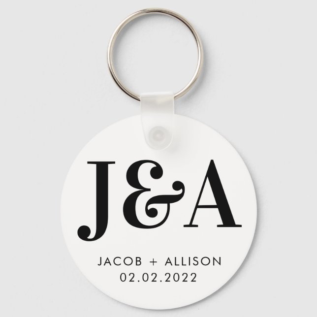 Porte-clés monogramme élégant chocolat mariage faveur classiq (Recto)