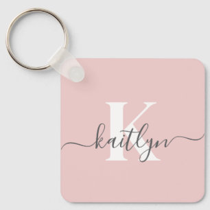 Porte-clés Monogramme élégant rose poudré gris