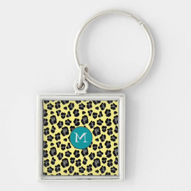 Porte-clés Monogramme Empreinte de léopard gris jaune (Devant)