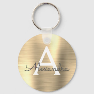 Porte-clés Monogramme en acier inoxydable de luxe Gold Faux