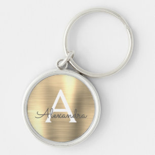 Porte-clés Monogramme en acier inoxydable faux or de luxe
