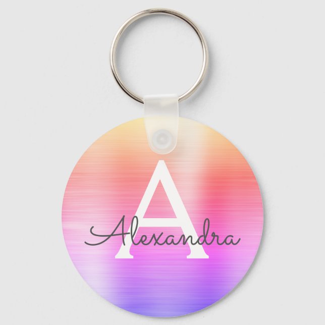 Porte-clés Monogramme en acier inoxydable faux rose et violet (Recto)