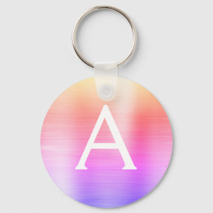 Porte-clés Monogramme en acier inoxydable rose et violet Faux