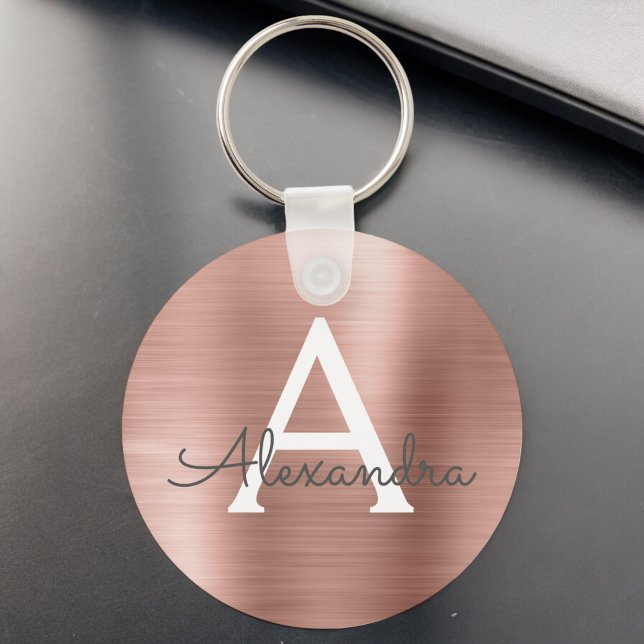 Porte-clés Monogramme en acier inoxydable rose rose (Créateur téléchargé)