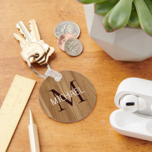 Porte-clés Monogramme en bois rustique Élégant Porte - clé
