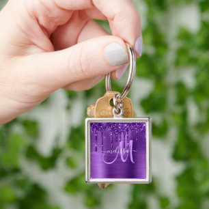 Porte-clés Monogramme en métal brosse à Parties scintillant à
