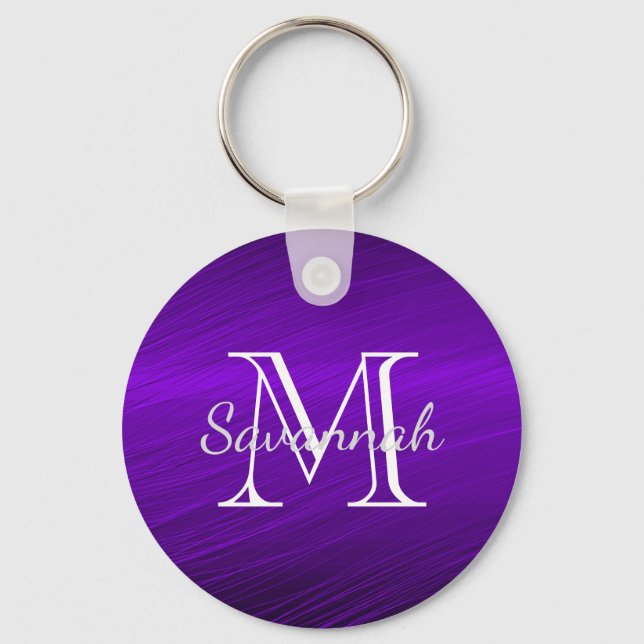 Porte-clés Monogramme en métal glam violet Faux (Recto)