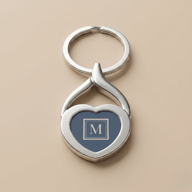 Porte-clés Monogramme encadré bleu personnalisé et vanille (Créateur téléchargé)