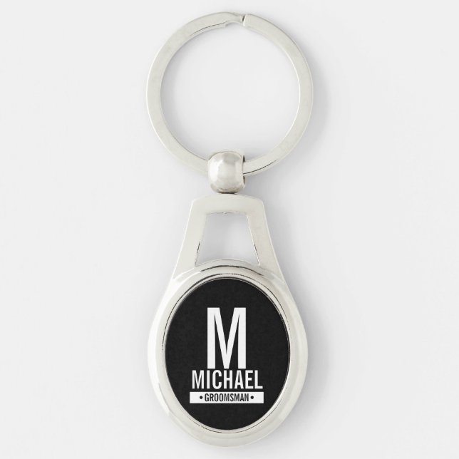 Porte-clés Monogramme et nom du Groomsman Personnalisé noir (Devant)