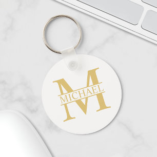 Porte-clés Monogramme et nom personnalisé blanc et or