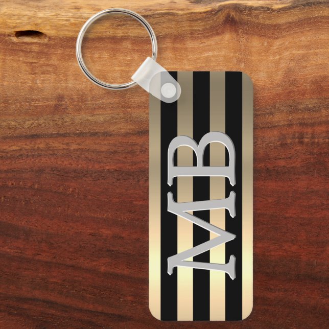 Porte-clés Monogramme et nom, Yel Gold brossé acier Keyc noir (Recto)
