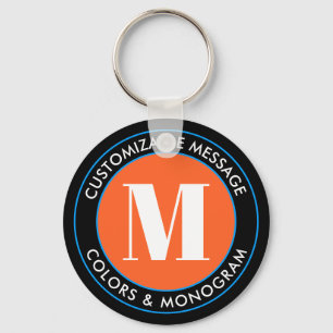 Porte-clés Monogramme et texte en gras Blanc noir orange et