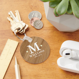 Porte-clés Monogramme familial personnalisé Bois rustique