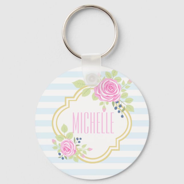 Porte-clés Monogramme Fancy Rose Roses Blueberry Porte - clé (Recto)