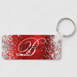 Porte-clés Monogramme fantaisie argent pailleté sur fond de f
