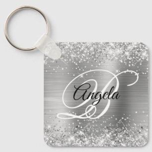 Porte-clés Monogramme fantaisie argent scintillant
