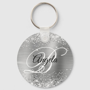 Porte-clés Monogramme fantaisie argent scintillant