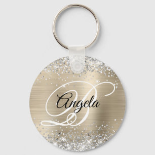 Porte-clés Monogramme fantaisie en feuille d'or pailleté arge