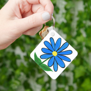 Porte-clés Monogramme Fleur Bleue au Dos