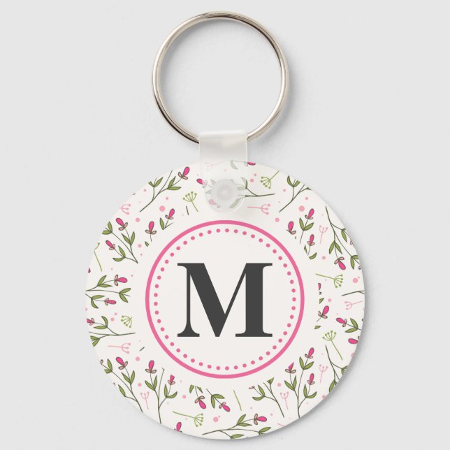 Porte-clés Monogramme Fleur sauvage rose et vert à longue tig (Recto)