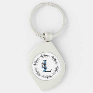 Porte-clés Monogramme Floral Bleu - Lettre L