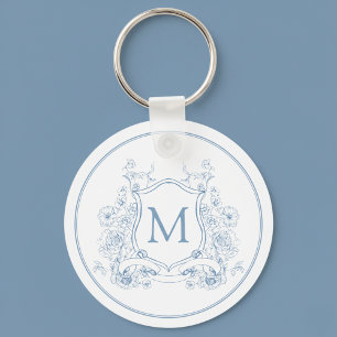 Porte-clés Monogramme floral bleu vintage