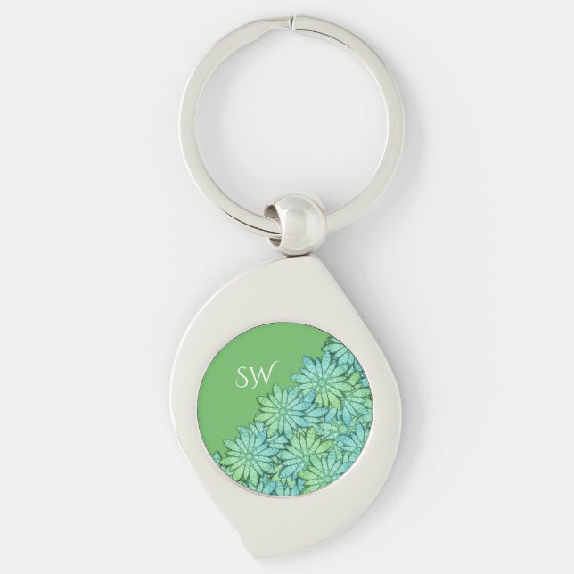 Porte-clés Monogramme Floral Moderne Vert Magnifique (Devant)