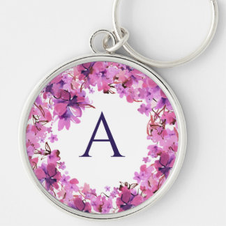 Porte-clés Monogramme floral rose élégant personnalisé