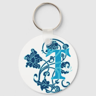 Porte-clés Monogramme floral T Art nouveau