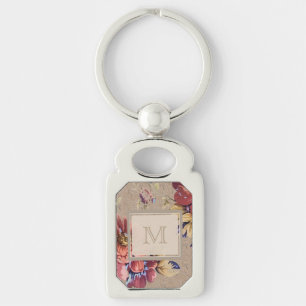 Porte-clés Monogramme floral vintage rustique