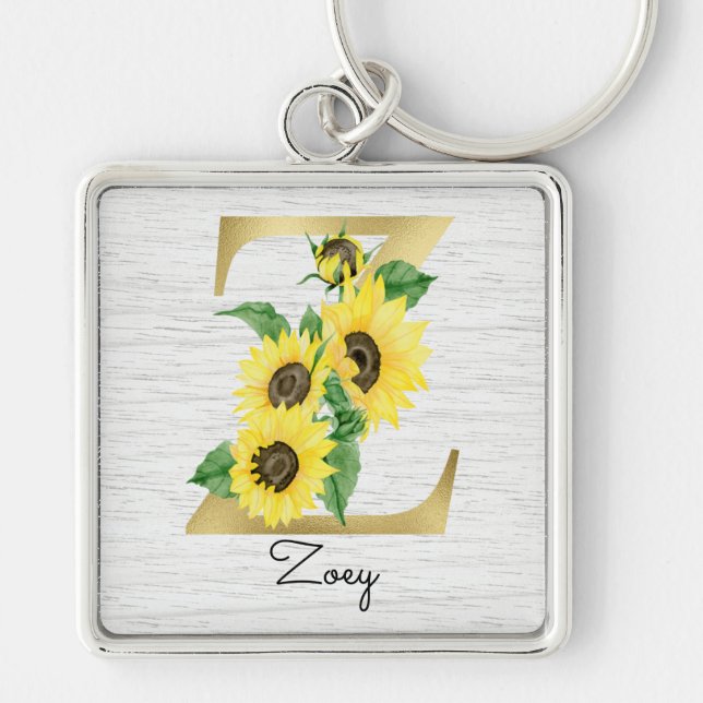 Porte-clés Monogramme Gold Sunflower Girl Floral Initial Z (Devant)